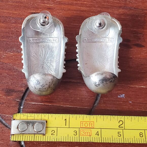 VTG Signed LIZ CLAIBORNE Large BRUTALIST MATTE SILVER DOME DROP EARRINGS post - Picture 8 of 14